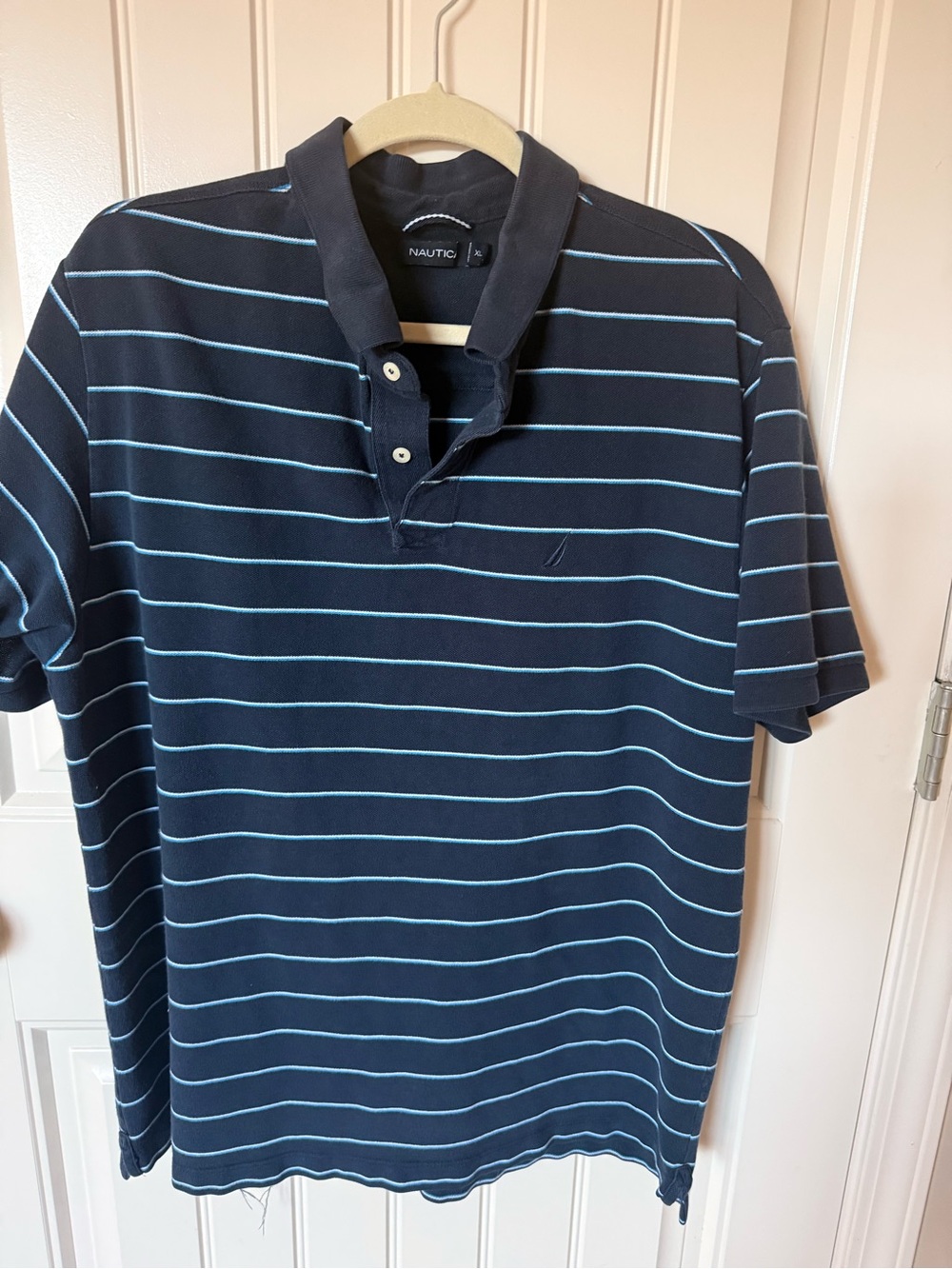 Nautica Men’s Navy Polo with Light Blue Stripes